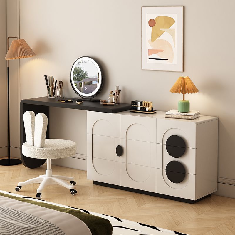 French retro solid wood vanity table with drawer cabinet - modern minimalist master bedroom high-end black and white desk makeup vanity