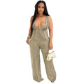 European and american style women's denim jumpsuit - new solid color backless sleeveless loose romper for  cross-border e-commerce