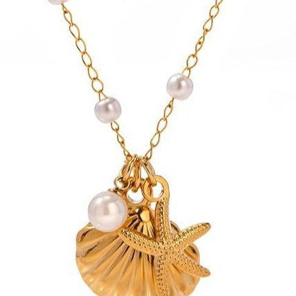 Amazon cross-border hot-selling fashionable versatile ocean-themed necklace - multi-element pearl shell light luxury women's necklace
