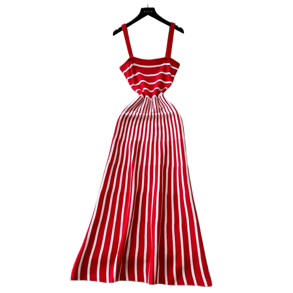 Feminine and chic:  summer fashion color-block knit midi dress - figure-flattering, slim-fit camisole dress