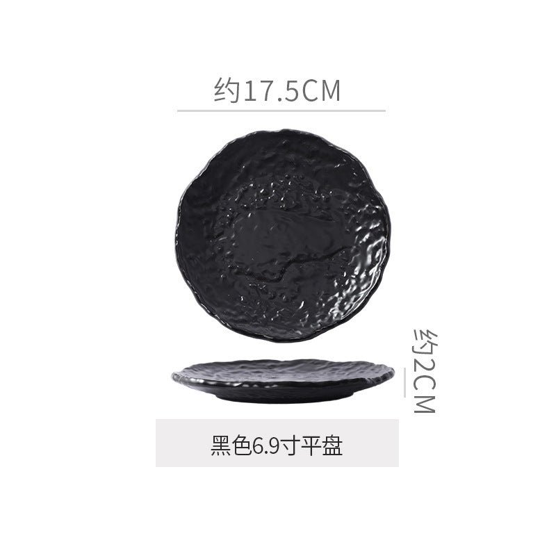 Rock texture minimalist ceramic western dinnerware black and white bowls plates dishes restaurant hotel high-end plating fruit salad bowl