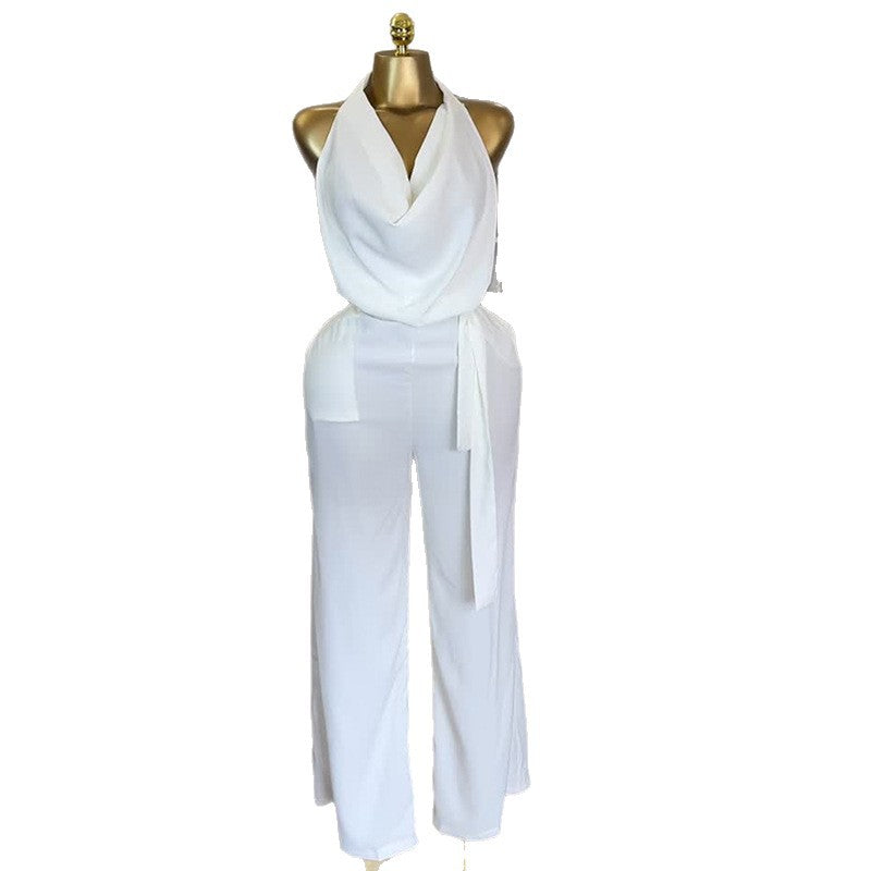 European and american cross-border women's fashion:  autumn new collection - stylish halter crop top and wide-leg pants casual set