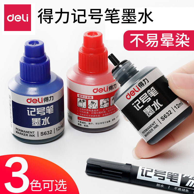 Deli S632 marker ink Oil-based pen ink with S552 refillable marker 12ml large head pen ink