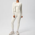 Ready-to-ship cross-border double-sided brushed microfiber seamless, breathable, and skin-friendly three-piece activewear set for women, perfect for running, fitness, and yoga