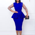D283 cross-border supply  new temperament commuter mesh splicing v-neck ruffle pencil skirt european and american dress
