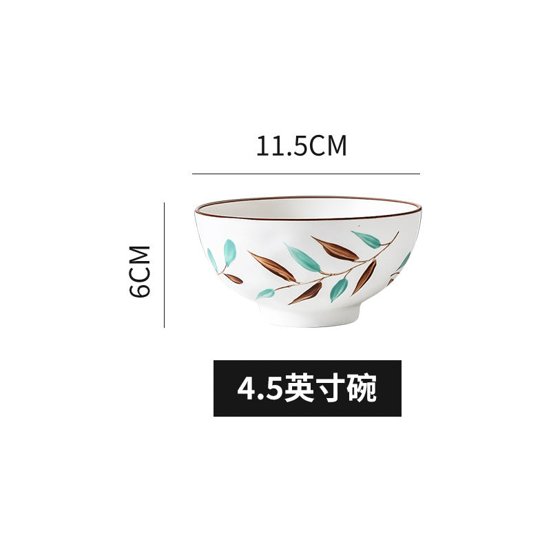 Nordic hand-painted leaf ceramic dinnerware set - includes plates, bowls, and dishes with handles for home use: dinner plates, vegetable plates, fish plates, noodle bowls, and snack dishes