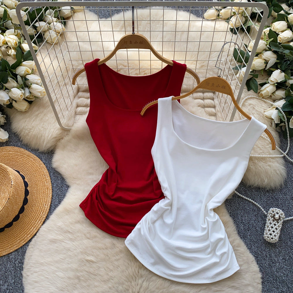 Casualwork clothing style silmslimming look pleated vest women's summer outweareasiest for matchcasualpure color sleevelesseleganttops