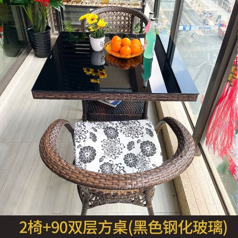 Three-piece rattan chair set casual tea table courtyard rattan outdoor table and chairs balcony tea table and chairs balcony casual table and chairs