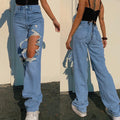 fashion cross-border summer new arrival loosestylish ripped straight-legcasual pants jeans for women