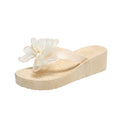 Summer new fashion bowknot platform flip-flops women's mid-heel non-slip sandals beach vacation travel shoes