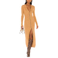 cross-border women's knitted long-sleeve single-breasted dress v-neck slim-fit maxi dress