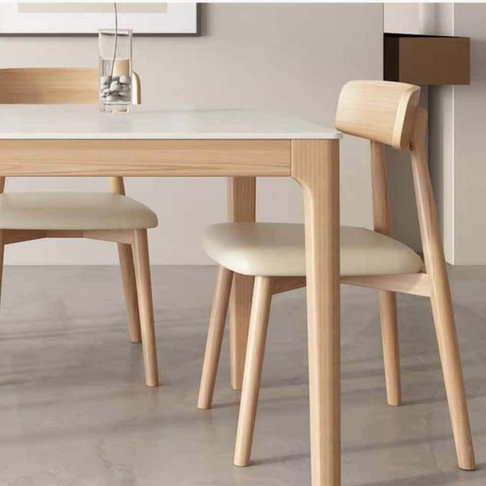 Nordic solid wood slate dining table and chair modern casual log for homeaccessible luxury high-end small apartment cream style dining table