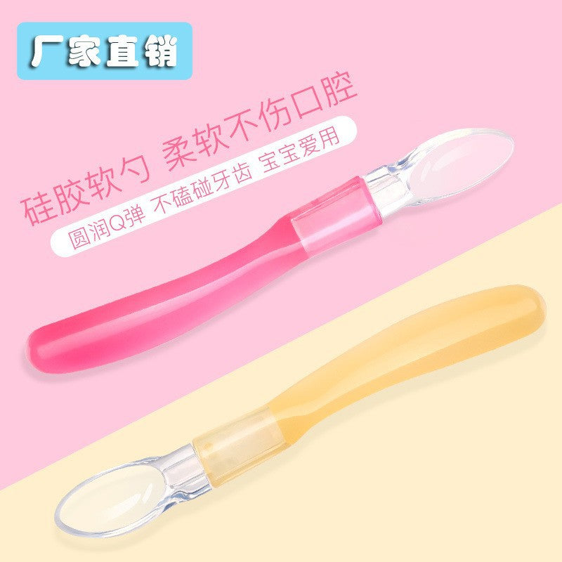 English card baby silicone soft head spoon baby food supplement rice spoon rice paste spoon baby silicone feeding spoon soup spoon
