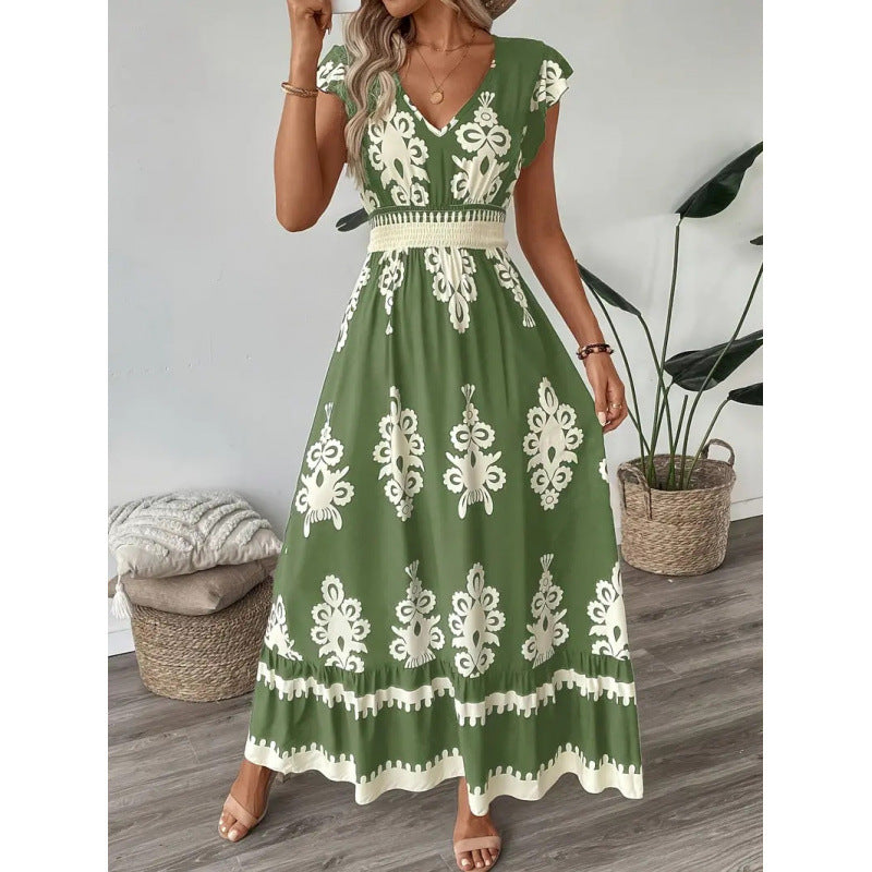 cross-border european and american style beach dress - vacation-inspired printed maxi dress - tiktok/ trend