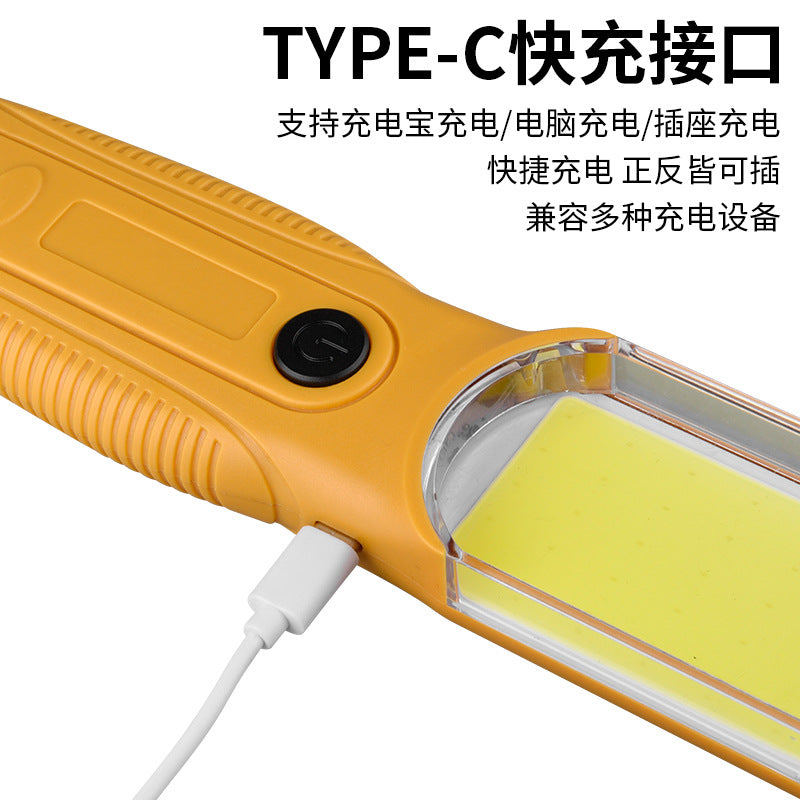 Cross-border new COB work light 360-degree rotation magnetic charging multi-function car strong light hook flashlight