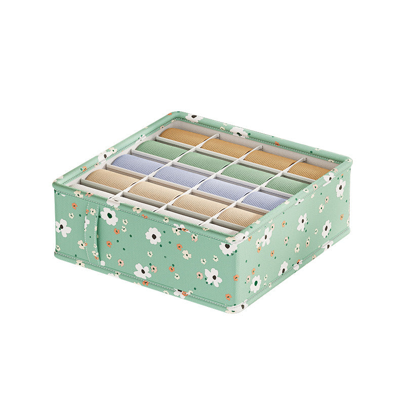 Green Flower Underwear Storage Box Supplies Underwear Storage Drawer Grid Box Multifunctional Household Socks Sorting Box