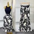 European and american style elegant pleated print midi skirt - high waist, slimming, flowy a-line skirt with elastic waistband - perfect for summer