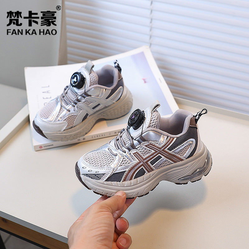 Vancahao  autumn new boys' anti-slip breathable sneakers girls' mesh rotating buckle chunky sneakers