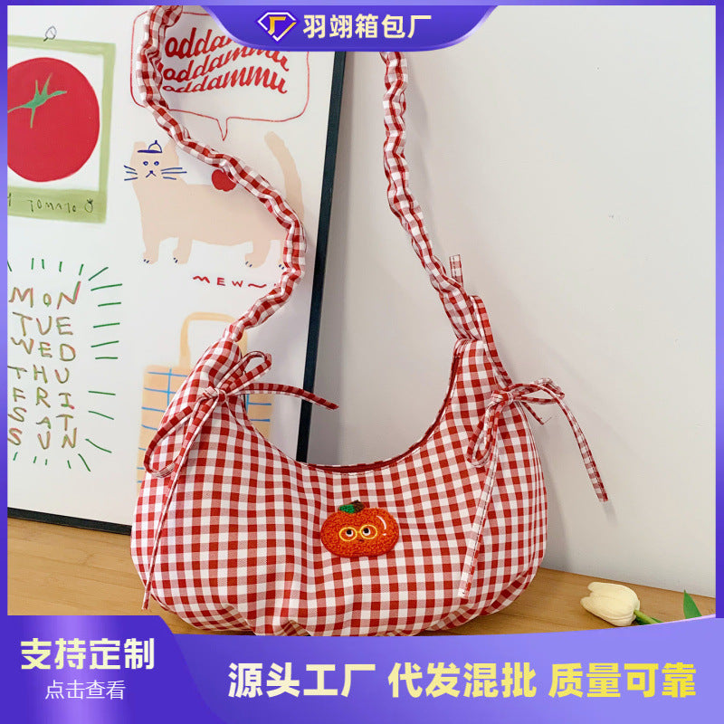 Cross-border ballet style sub-bow bag women's 2025 new casual lazy style canvas bag portable shoulder bag