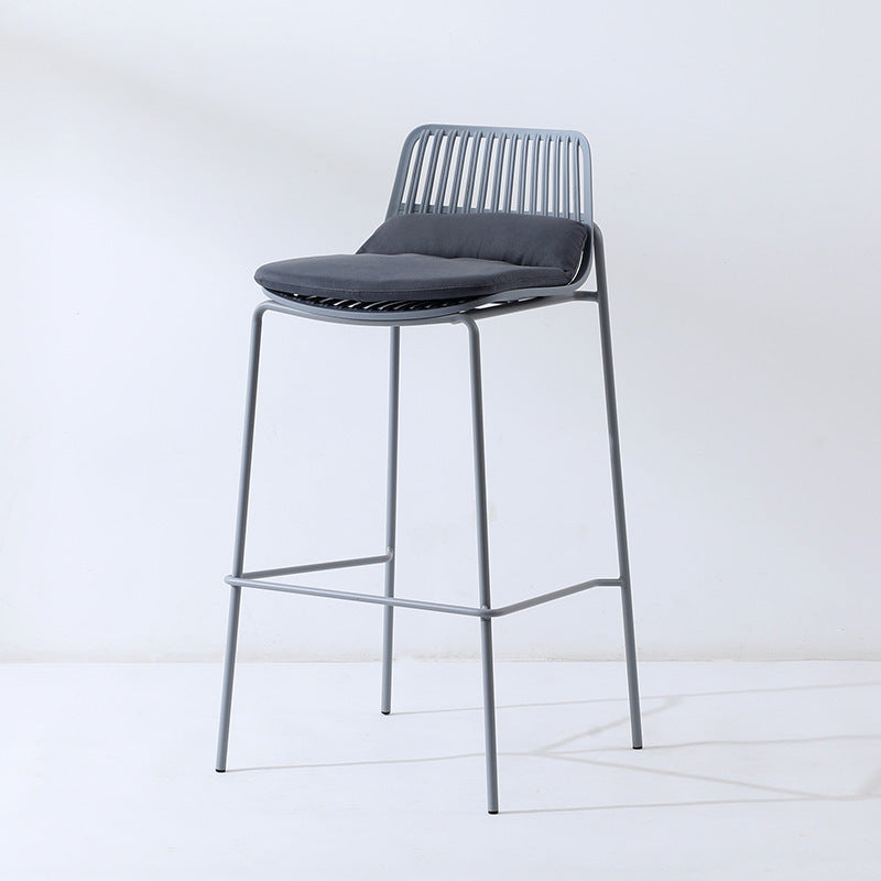 Nordic designer outdoor bar stool - minimalist island chair with plastic & iron backrest - high bar stool for cafes & restaurants