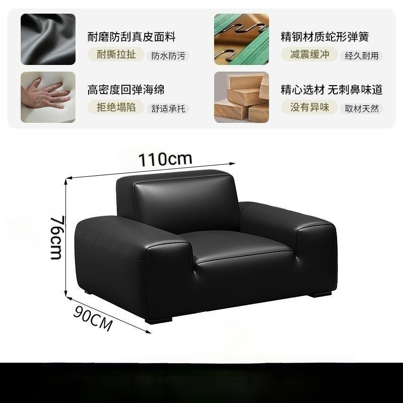 New arrival big black cow sofa italian normcore modern casual living room genuine leather tofu block straight latex sofa