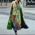 In stock! fashion cross-border fall and winternew arrivalwomen's looseplus sizeprinting windbreaker lapel coatoutwear women