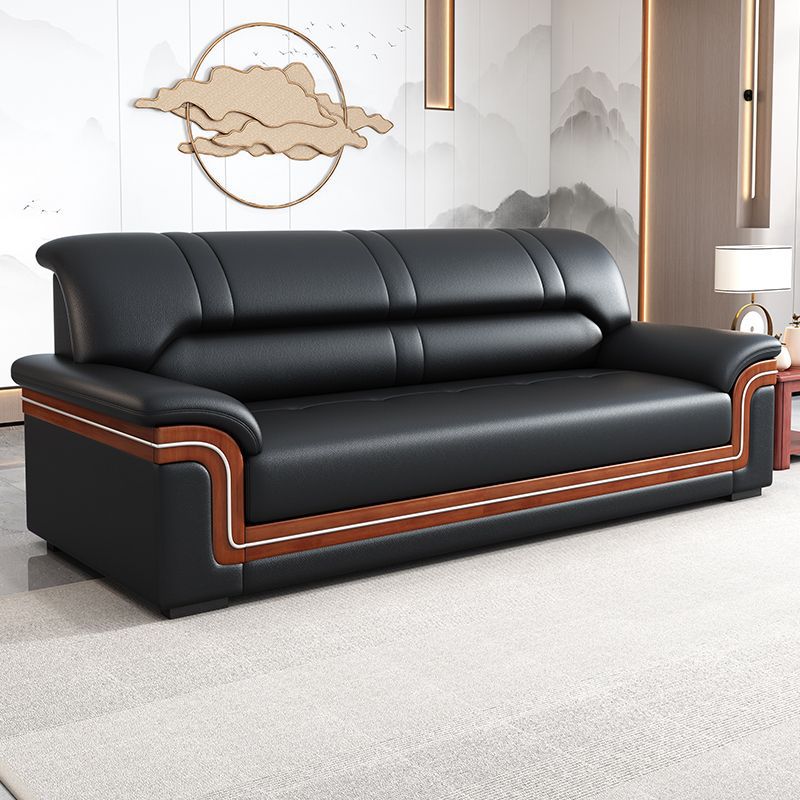 Office sofa solid wood coffee table combination set - genuine leather, minimalist modern style, 1+1+3 configuration for business reception and guest seating
