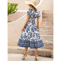 Aliexpress new women's bubble sleeve printed vacation dress