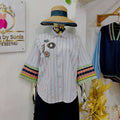 European and american cross-border women's fashion:  summer new arrival - stylish and elegant turn-down collar, loose fit, plus size, striped patchwork shirt top
