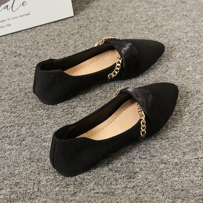 plus sizeflats pointed toe flats cloth surface metal chain shallow breath elegant small fragrant flatsflats wholesale