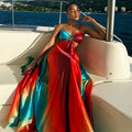 European and american cross-border women's fashion  summer new sexy gradient high-waisted vacation style long slip dress