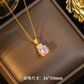 [set] new pink zircon titanium steel necklace women's earrings light luxury high-end light luxury earrings clavicle chain jewelry