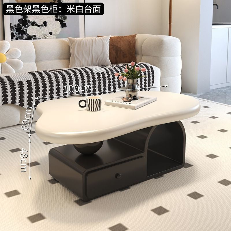 Cream cloud coffee table small apartment living room for home movable cart modern light luxury classy storage tea table