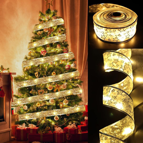 LED Christmas ribbon light Holiday luminous Christmas tree decoration lights Creative scene arrangement Pendant gift ribbon