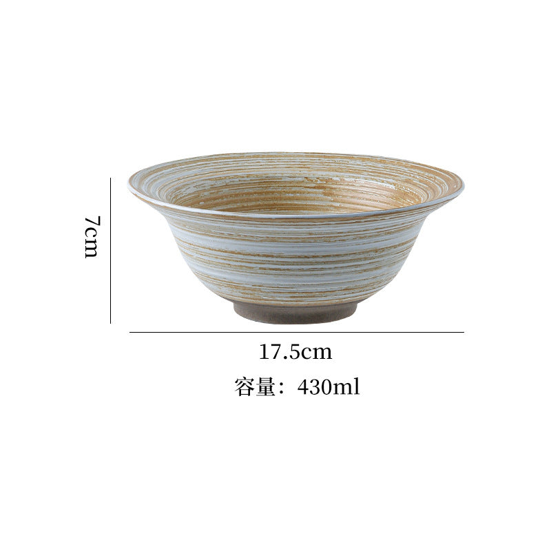 Vintage japanese-style handmade rustic pottery ribbed straw hat bowl ceramic dinnerware pasta plate creative salad plate home soup bowl