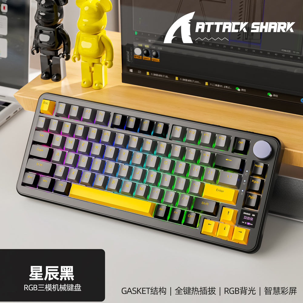 Attack shark x85pro tri-mode rgb bluetooth wireless illuminated customizable hot-swappable mechanical keyboard with display