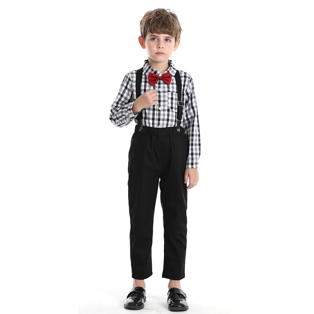 New arrival: wholesale foreign trade children's gentleman's suit - two-piece set. spring/autumn long-sleeved plaid boy's outfit
