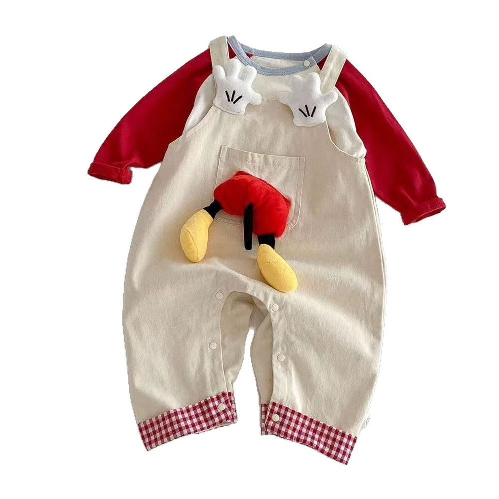 Spring autum style baby boy baby suit suspender two-piece set jumpsuit super cute k-style spring style outing climbing suit