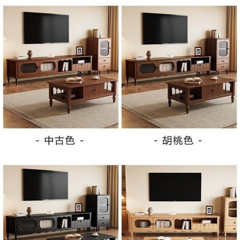 Retro solid wood TV cabinet coffee table combination living room home French antique storage TV cabinet