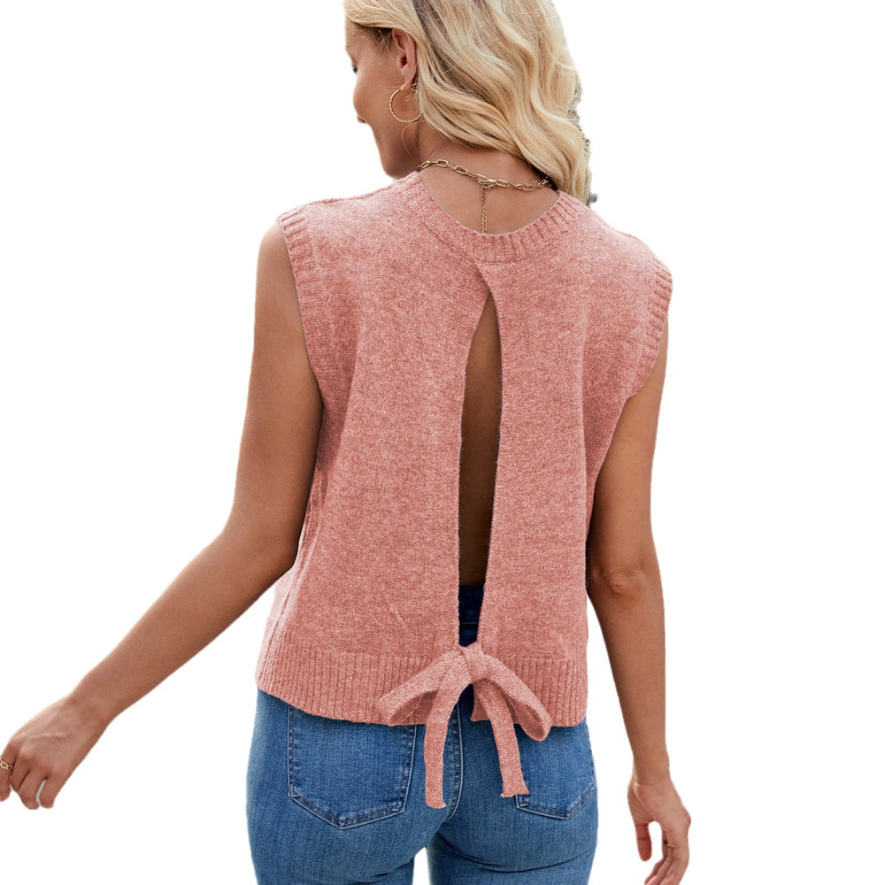 European and american cross-border e-commerce summer new women's tank top   knitted back slit sweater top