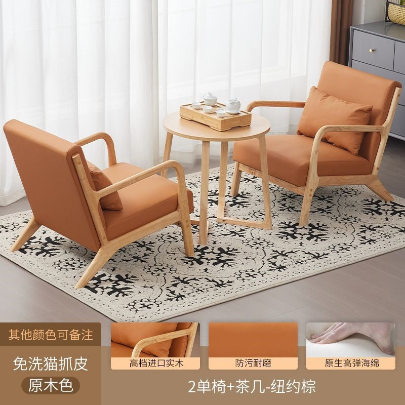 Balcony tea table and chair combination small apartment one table and two chairs household solid wood simple three-piece set reading and drinking tea cp