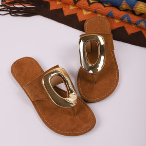 Fashionexportplus sizeflats flip-flops women's cross-border new arrival metal buckle leopard print cut out beach sandals women's sandals