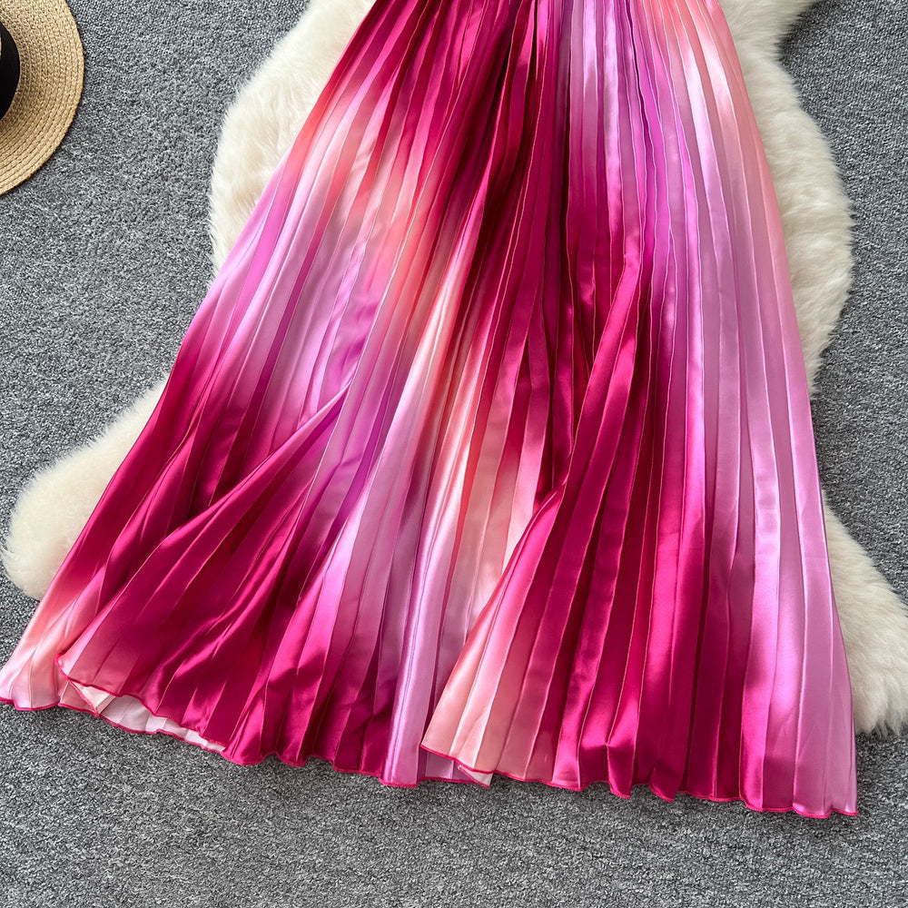 Vacation-style dress for women,  summer collection: designer cutout, cropped cami, high-waisted, slimming, ombre maxi dress