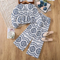 European and american girls' outfit set,  autumn new arrival, cross-border  fashion, printed v-neck long sleeve top and wide-leg pants