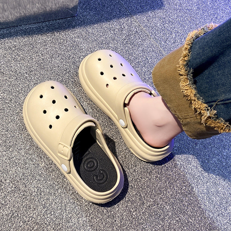 Women's clogs summer outdoor wear non-slip thick sole slippers "stomping on shit" feel couple casual two-wear closed-toe beach sandals