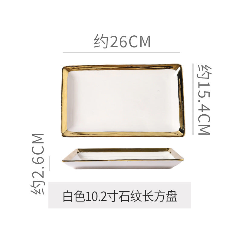Retro special-shaped ceramic western food steak plate electroplated gold accessible luxury style western food salad bowl mug high-looking plate