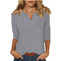 cross-border women's v-neck 3/4 sleeve solid color t-shirt top
