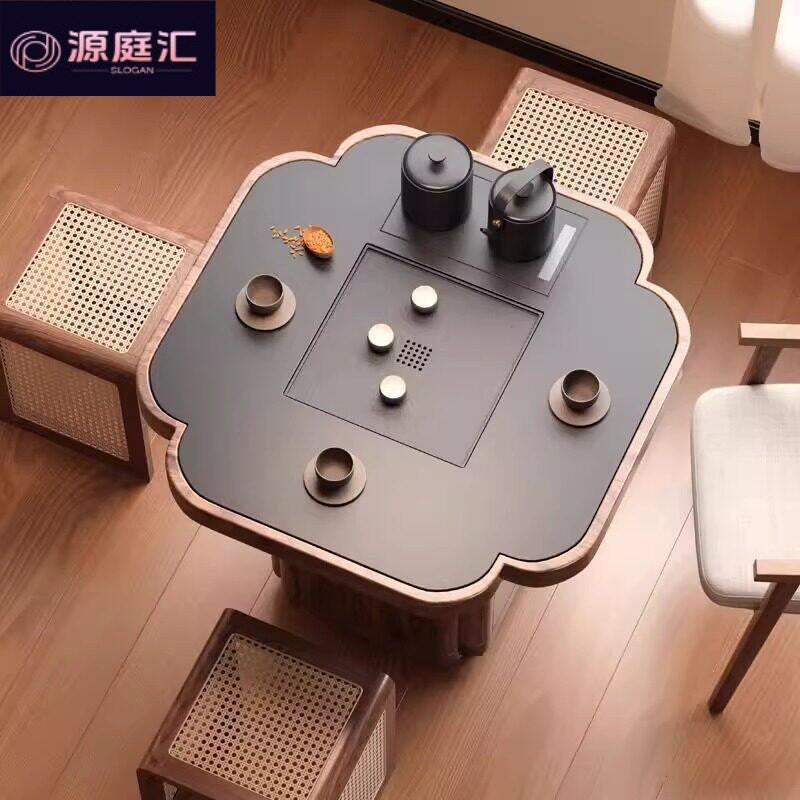Four-leaf clover solid wood movable tea cabinet tea cart balcony tea table accessible luxury modern classy living room small coffee table