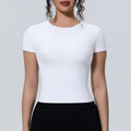 new arrival sports nude waist silm short-sleeved breathable yoga clothes t-shirt running training fitness tops for women