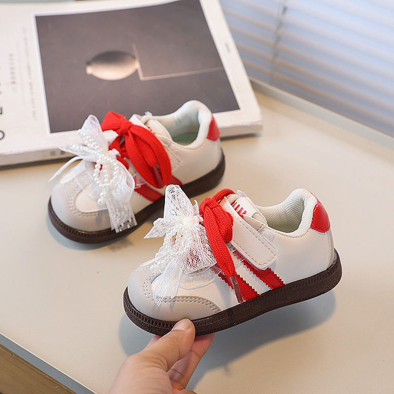 Vancahao fashion  spring/autumn new korean style casual sneakers for girls - vintage lace, pearl, and bow detail
